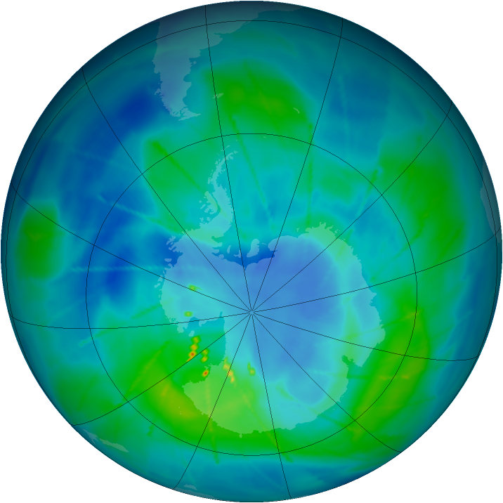Antarctic ozone map for 12 March 2010